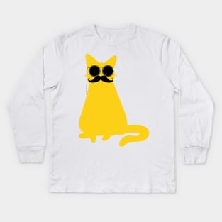 funny yellow cat with a big mustache and sunglasses Kids Long Sleeve T-Shirt